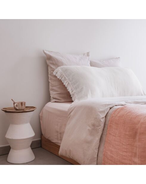 Coussin en lin frangé blanc 55x110cm