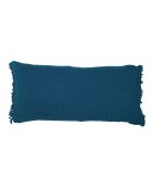 Coussin en lin frangé bleu 55x110cm
