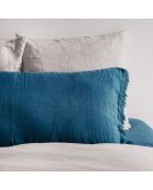 Coussin en lin frangé bleu 55x110cm