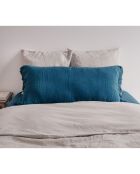 Coussin en lin frangé bleu 55x110cm
