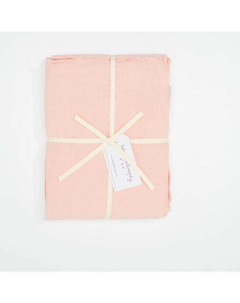 Drap housse en lin lavé rose 140x200cm