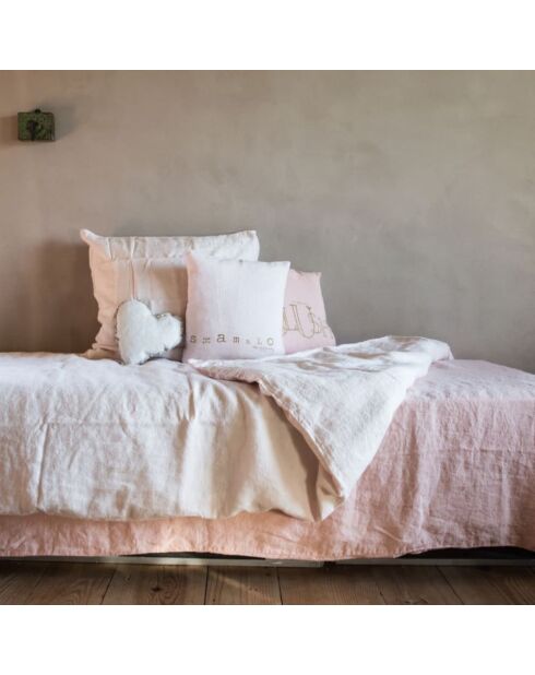 Drap housse en lin lavé rose 140x200cm