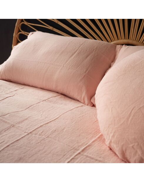 Drap housse en lin lavé rose 140x200cm