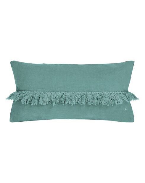 Coussin en lin frangé bleu 30x60cm