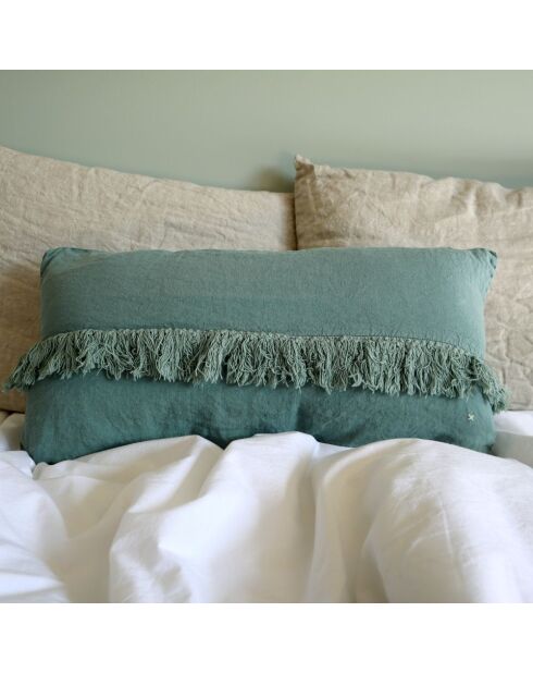 Coussin en lin frangé bleu 30x60cm
