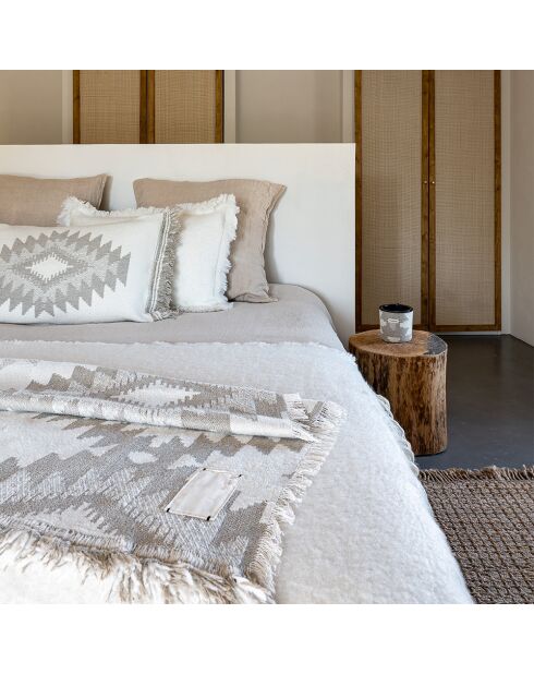 Plaid en laine motif kilim beige 140x200 cm