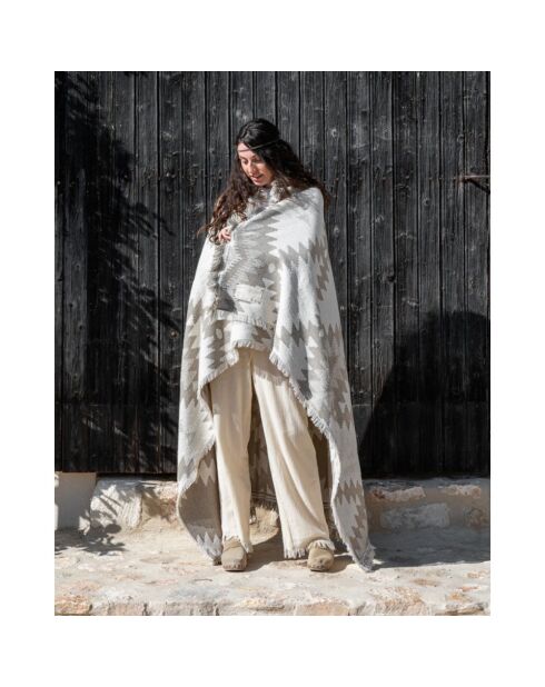 Plaid en laine motif kilim beige 140x200 cm