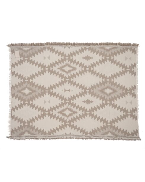 Plaid en laine motif kilim beige 140x200 cm