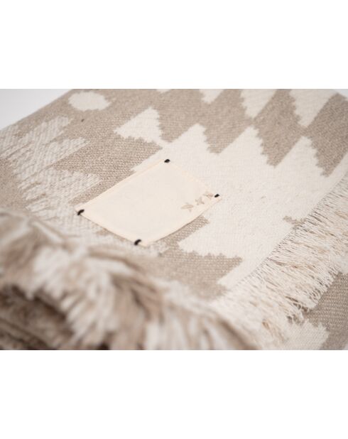 Plaid en laine motif kilim beige 140x200 cm