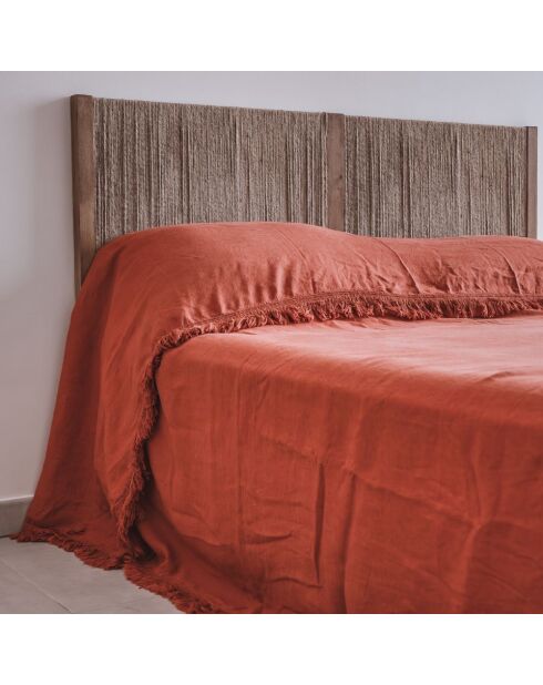 Couvre-lit en lin finitions frangées rouge 250x250cm