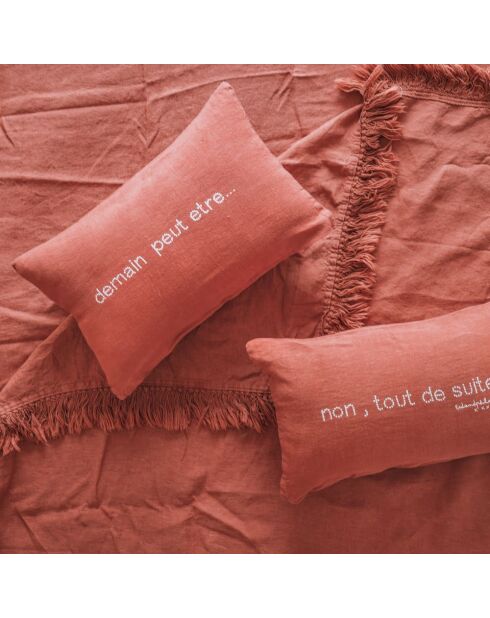 Couvre-lit en lin finitions frangées rouge 250x250cm