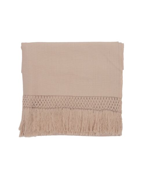 Plaid en coton & laine détails macramé rose 90x200cm