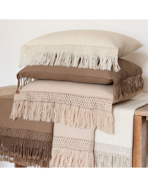 Plaid en coton & laine détails macramé rose 90x200cm