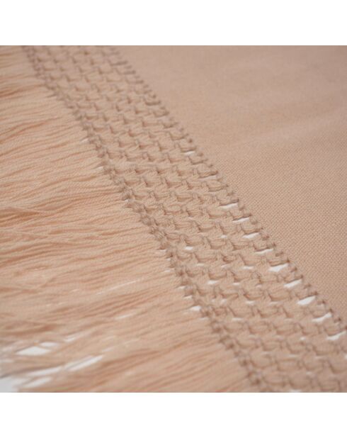 Plaid en coton & laine détails macramé rose 90x200cm