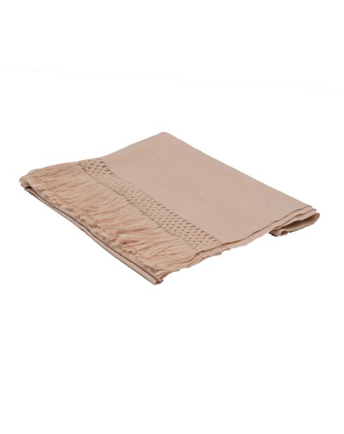 Plaid en coton & laine détails macramé rose 90x200cm