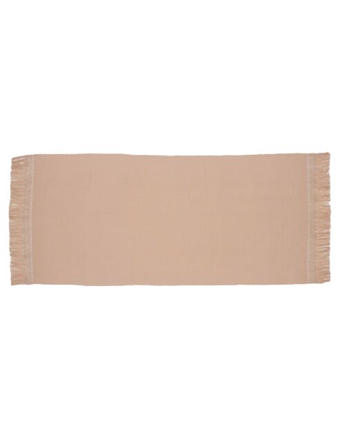 Plaid en coton & laine détails macramé rose 90x200cm