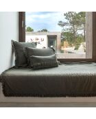 Plaid en lin & coton finitions frangées vert 150x180cm