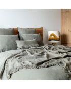 Plaid en lin & coton finitions frangées vert 150x180cm