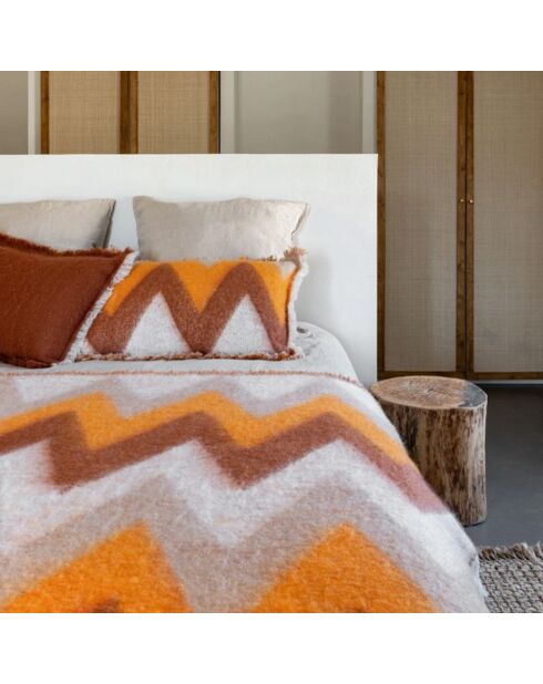 Plaid en laine motif 70s orange 135x230cm