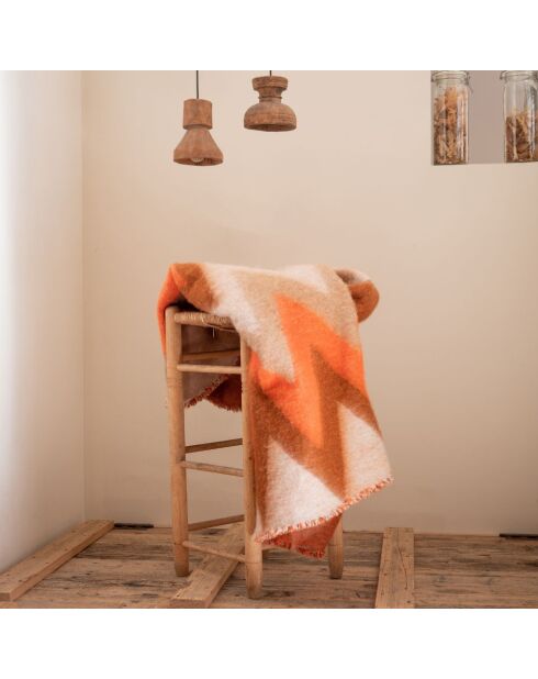 Plaid en laine motif 70s orange 135x230cm
