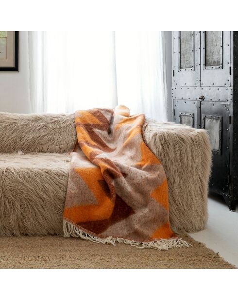 Plaid en laine motif 70s orange 135x230cm