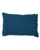 Blauw linnen kussen met franjes 50x70cm