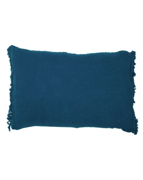 Coussin frangé en lin bleu 50x70cm