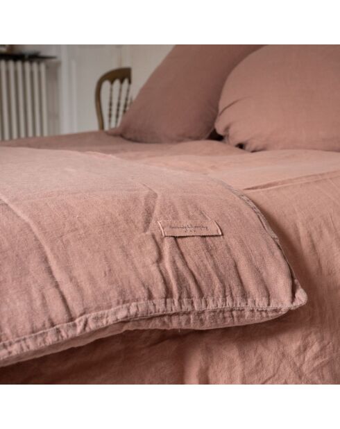 Parure de lit en lin lavé 1 place marron clair 140x200 cm