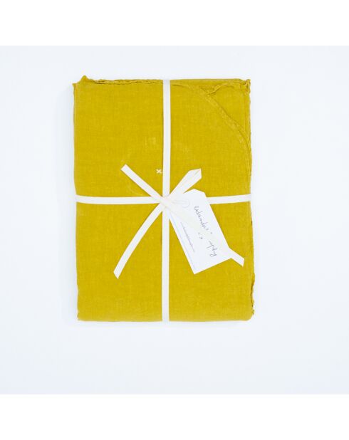 Drap housse en lin lavé jaune 160x200cm
