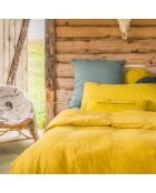 Drap housse en lin lavé jaune 160x200cm