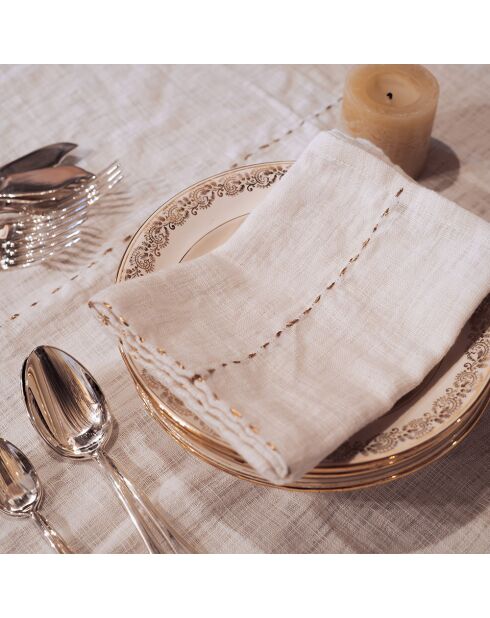 Linnen tafelkleed met beige lurexdraden 100x100cm