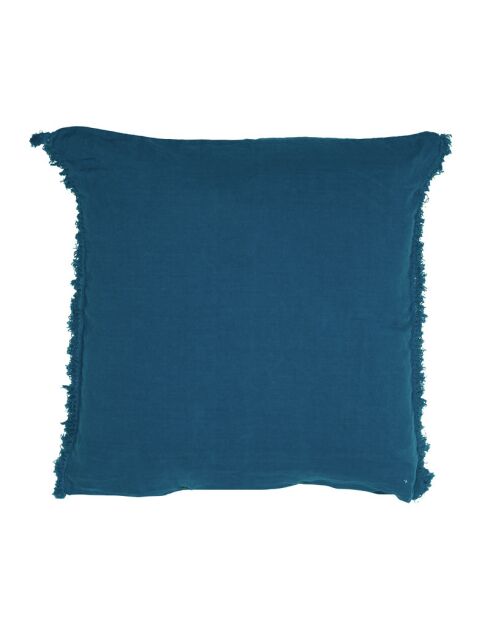 Coussin en lin frangé bleu 80x80cm