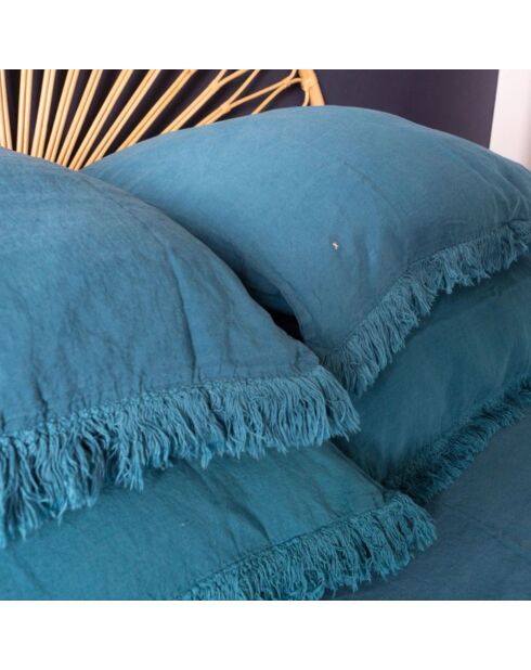 Coussin en lin frangé bleu 80x80cm