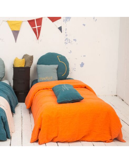 Parure de lit en lin lavé 1 place terracotta 140x200 cm