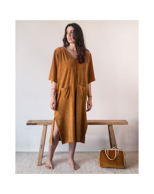 Robe longue en éponge jaune