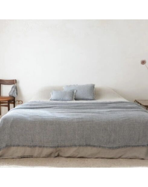 Plaid en double gaze de lin bleu 140x230cm