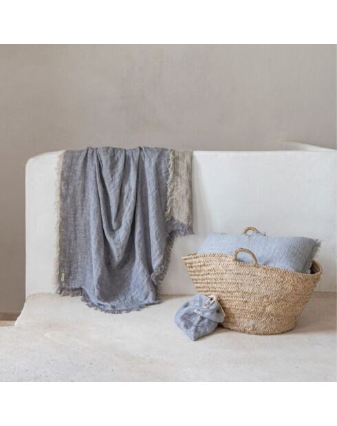 Plaid en double gaze de lin bleu 140x230cm