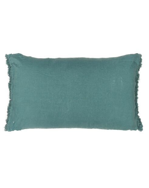 Coussin frangé en lin bleu 50x70cm