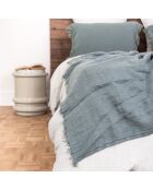 Blauw linnen kussen met franjes 50x70cm