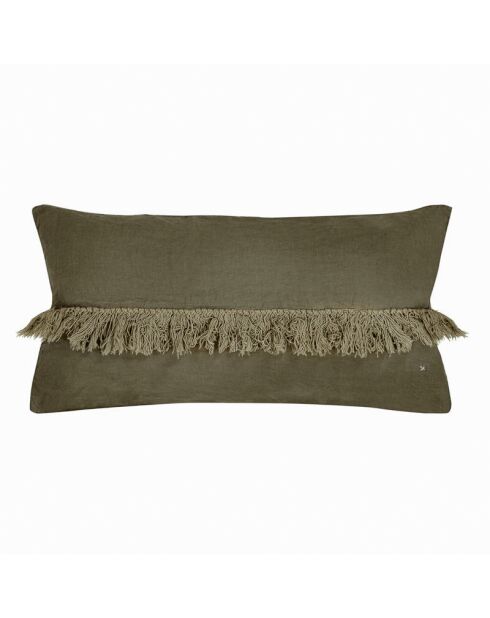 Coussin en lin frangé vert 30x60cm