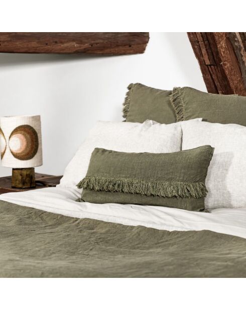 Coussin en lin frangé vert 30x60cm