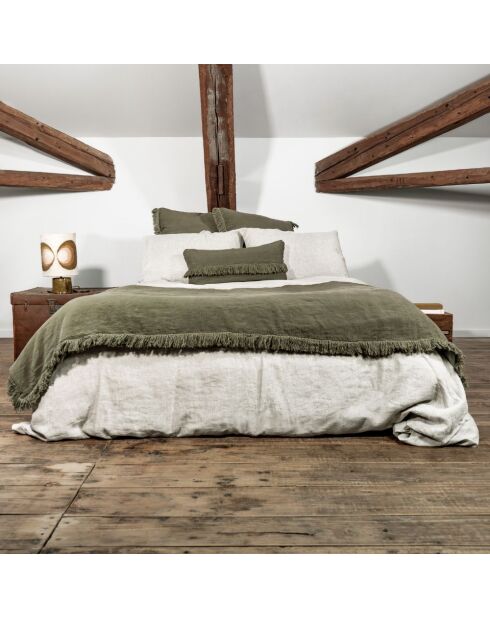 Coussin en lin frangé vert 30x60cm