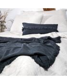 Plaid en lin & coton finitions frangées noir 150x180cm