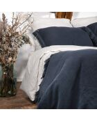 Plaid en lin & coton finitions frangées noir 150x180cm