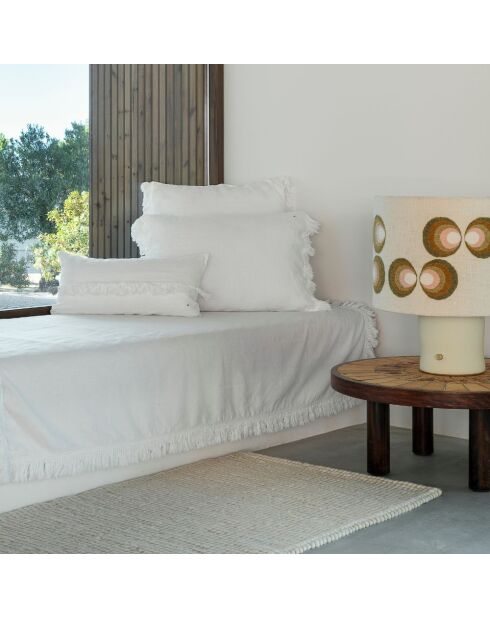 Plaid en lin & coton finitions frangées blanc 150x180cm