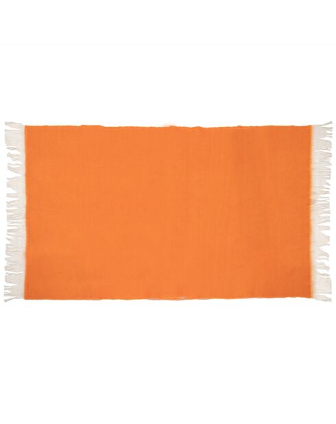 Plaid en laine finitions frangées orange 135x230cm