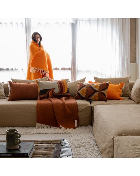 Plaid en laine finitions frangées orange 135x230cm