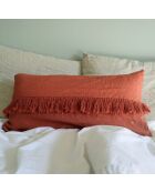 Coussin en lin frangé terre brûlée 30x60cm