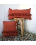 Coussin en lin frangé terre brûlée 30x60cm