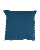 Coussin en lin finitions frangées bleu 65x65cm